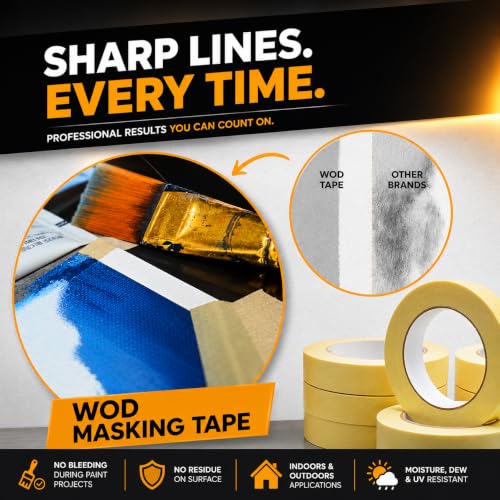 WOD MT5 Masking Tape 1/2 inch for General Purpose/Painting - Case of 72 Rolls - 60 Yards per roll - size: Pack of 72