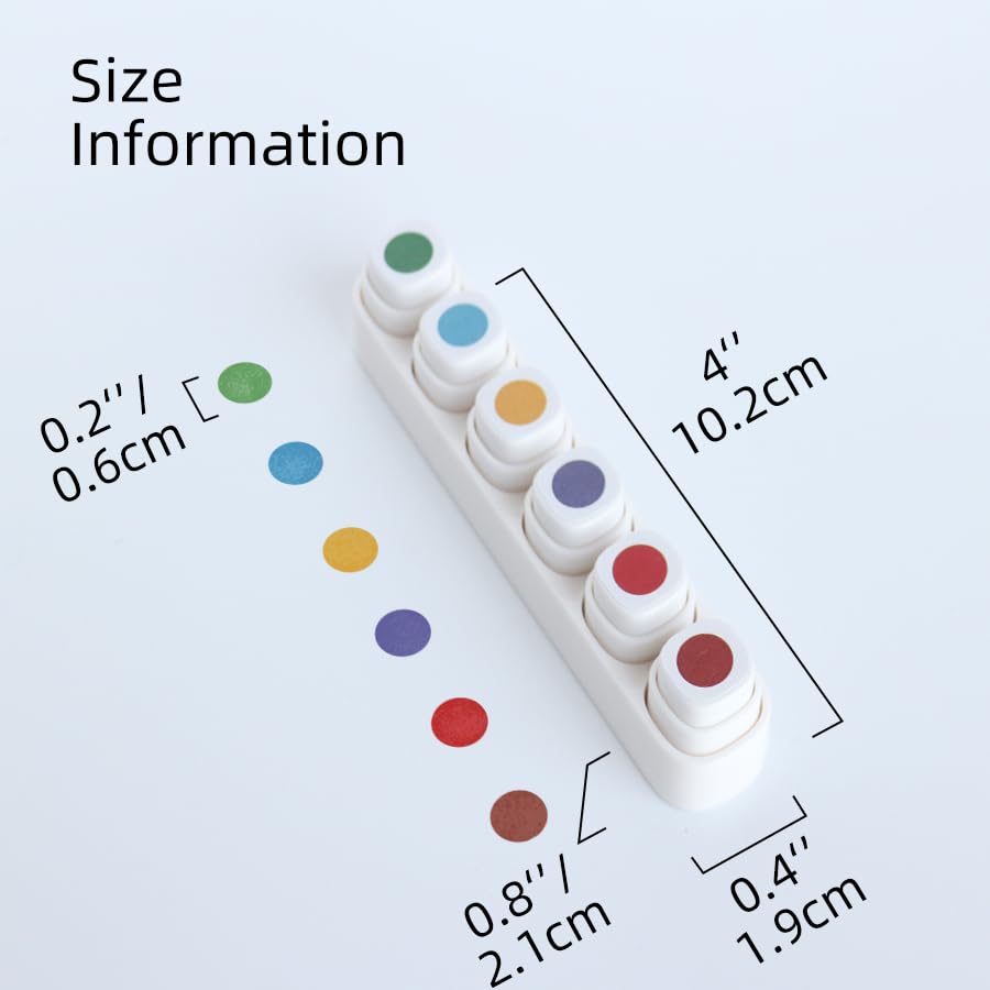 Mini Dot Stamp Set – 6-in-1 Pre-Inked Stamp Kit with Multi Color Ink for Office Planner Teacher Rating Stamp- Crafts, Journals, Scrapbooking – 0.2" Impression Size - color: White