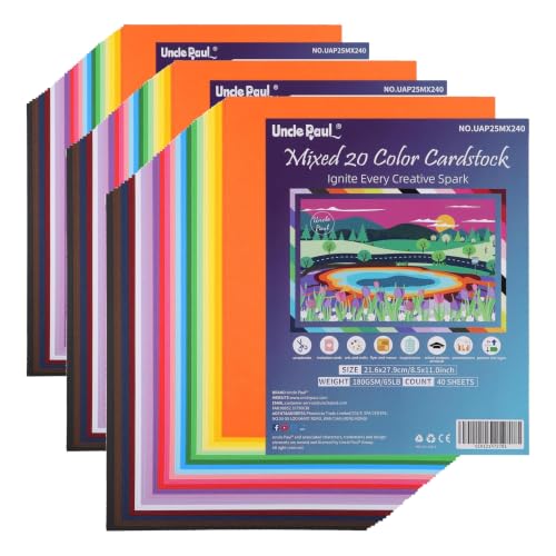 Uncle Paul 40 Sheets Mixed 20 Colors Cardstock - 8.5'' x 11'' Double-sided Cover Card Stock 65lb Printer Paper Perfect for Scrapbooking, Crafts, Business Cards 180gsm UAP25MX240 (Pack of 3) - color: Mixed 20 Colors, size: Letter Size [40 Sheets] (Pack of