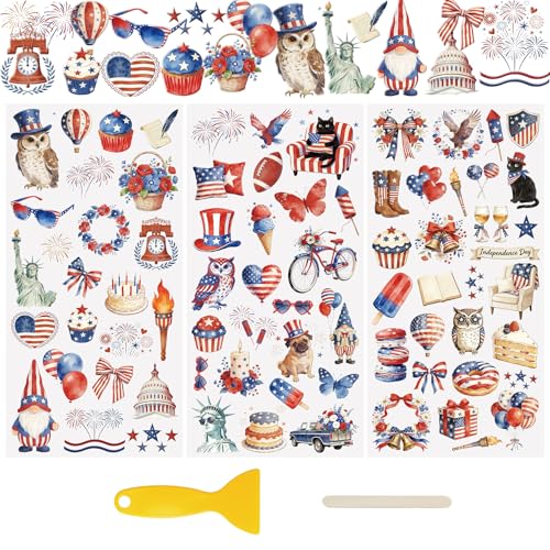 WANDIC 3 Sheets 250th Anniversary UV DTF Cup Warp Rub on Transfer Stickers, 1776-2026 USA Waterproof Patriotic Decal for Junk Journal Cards Furniture Glass Wood, 15x30cm - color: Independence Day