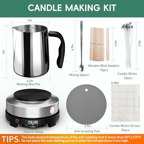 Zapstarz Candle Making Kit with Hot Plate, for Adults, Beginners | Candle Making Supplies with Wax Melting Pot, Candle Wicks, Stickers, Stirring Spoon, Anti-Scald Pad, Wooden Holders