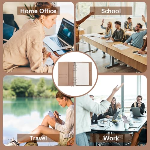 A6 120 Pages 6 Ring Soft Cover Diary Planner Binder Refillable PU Leather Travel Journal Notebook for Women Men Writing Binder Loose Leaf Cover Notepad Folder for Meeting Fill Paper(White) - color: Tan