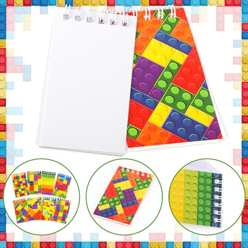 24 Pack Mini Building Block Notebooks Bulk Colorful Spiral Notepads Kids Carnival Theme Party Supplies Decoration for Teens Girls Boys Teacher Children Classroom Rewards - style: Building Block