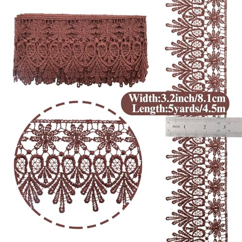 GXTIZAS Brown Lace Ribbon 3.2Inch Wide Lace Trim for Sewing | scalloped embroidery for vintage weddings, costumes, pillows, curtains, gift décor and romantic DIY creations Crafts - color: Brown