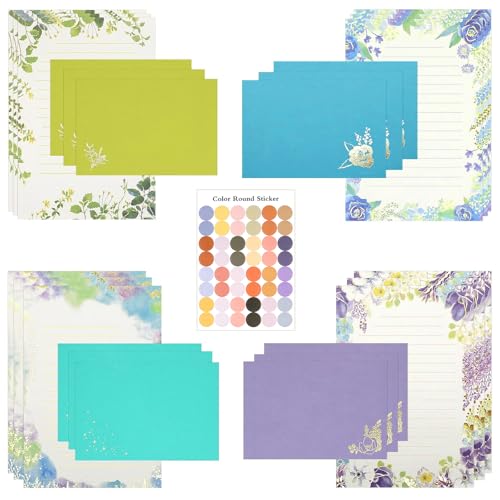 37 Pcs Stationery Paper Envelopes Set | Includes 24 Writing Paper & 12 Envelopes & 48 Stickers, Inlaid Flower Letter Writing Paper Envelopes (4Style) - color: Elegant