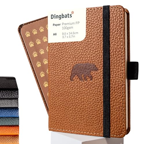 Dingbats* Wildlife A6 Grid Pocket Notebook - PU Leather Hardcover - Small Writing Journal for Work, Travel - Pocket, Elastic Closure, Bookmark - color: Brown Bear, style: Squared