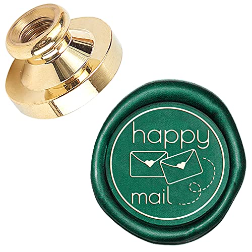 CRASPIRE Happy Mail Wax Seal Stamp Head Replacement 25mm Vintage Sealing Wax Stamp Heads Only No Handle for Valentine's Day Envelopes Cards Invitations Wedding Halloween Christmas Xmas Party - style: Happy Mail