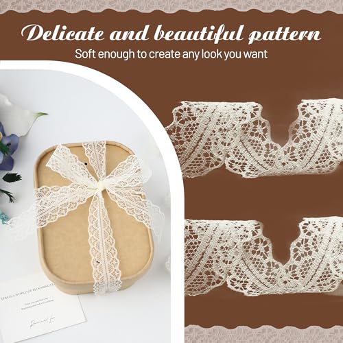 Lace Ribbon Ivory Vintage Crochet Trim for Sewing, Gift Wrapping, Wedding Decor, Dress Embellishment, Flower Arrangements, DIY Crafts and Party Decorations, 25 Yards 1 Inch - color: Ivory