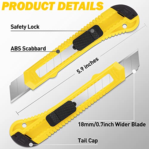 DIYSELF 14 Pack Box Cutter Retractable, 18mm Box Knife, Utility Knife Retractable with Snap Off Blade, Box Opener for Home, Cutter Knives for Cardboard, Art, Craft - color: Yellow, size: 14 Pack