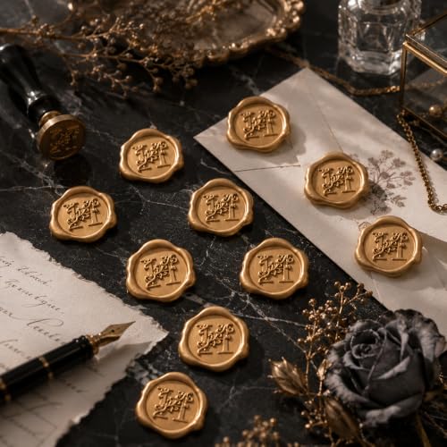 50 Pack Letter H Wax Seal Stickers, Antique Gold 3D Botanical Leaves Stamp Stickers, Self-Adhesive Wax Stickers for Invitation, Gift Wrapping, Party - color: H