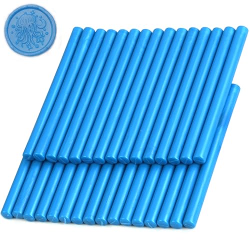 Bright Blue Wax Seal Sticks, 30pcs Sealing Wax Sticks, HOSEALING Glue Gun Wax Seal Sticks for Wax Seal Stamp, Premium Sealing Wax for Wedding Invitations, Letter, Envelope (Mini Size) - color: Bright Blue