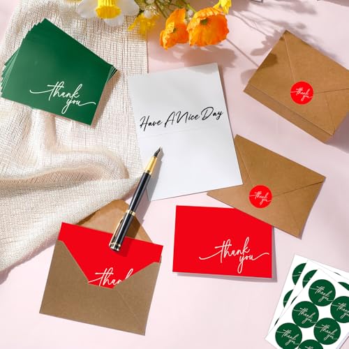 Gueevin 200 Pcs Thank You Cards with Envelopes Stickers, 3.5x5", Red, Green - color: Wine Red, Dark Green