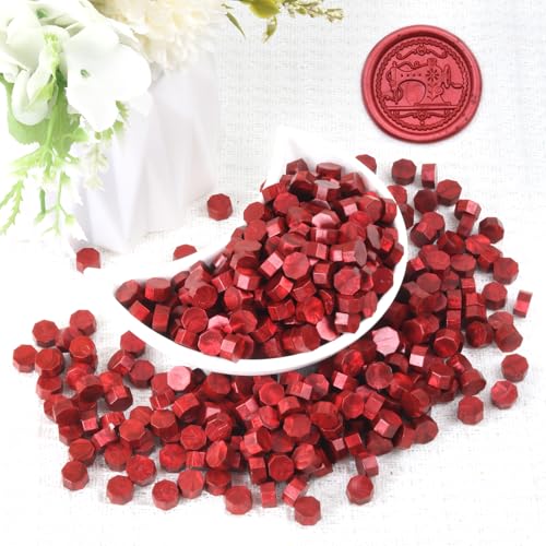 Metallic Red Wax Seal Beads, HOSEALING Premium 360pcs Sealing Beads for Wax Seal Stamp, Flame Red Sealing Wax Pellets Refill Pack for Wax Seal Kit, Wedding Invitations, Envelope Letter Sealing - color: Flame Red