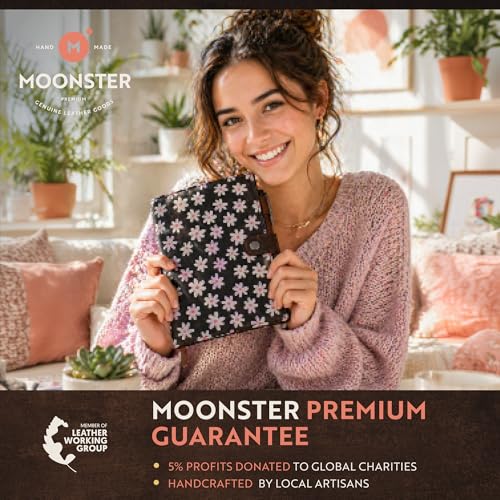 Moonster Floral Leather Journal UV Daisy Print – Full-Grain Buffalo