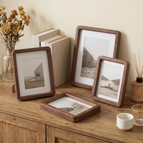 8x10 Picture Frame, USA-Sourced Natural Solid Walnut Wood Photo Frame with HD-Tempered Glass, Handcrafted Rounded Corner 8 by 10 Wooden Frame Matted to 5x7 Photos, Wall or Tabletop Display - color: American Black Walnut, size: 8x10