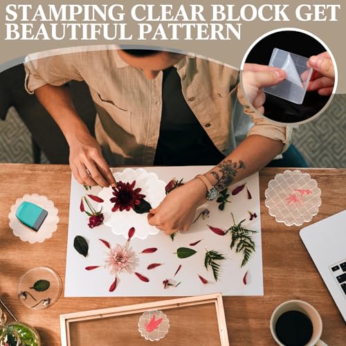 Mudder 7 Pcs Acrylic Stamp Blocks Set Clear with Grid Lines, Circular Lace - style: Circular Lace