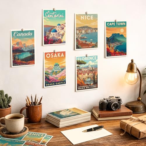 Vintage Travel Postcards from Around the World, Europe Travel Postcards 20 Pack Same Design 4x6 Inch, Retro Scenic Postcard Set Bulk for Mailing, Postcard Exchange, Scrapbooking, Souvenir Gift (France, Nice – Mediterranean Coastline) - color: France, Nice