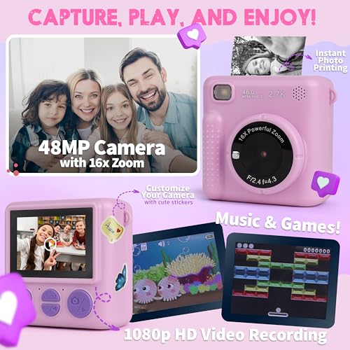Photomaker Kit - Instant Print Camera for Kids Plus DIY Journal Kit for Girls - 150 Pcs Tween Journal & Camera for Girls - 6 7 8 9 10 11 12 13 14 Year Old Girl (Lilac) - style: Lilac