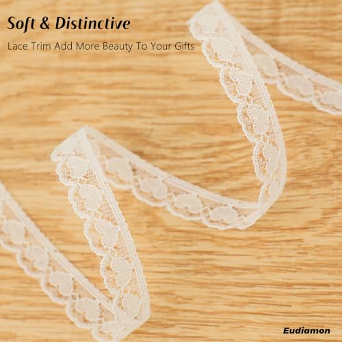 White Lace Trim Ribbon, 5/8 inch 20Yard Heart Pattern Lace Ribbon - color: White-5/8"