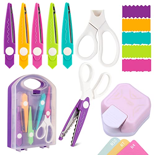 7Pcs/Set Craft Scissors 3 in 1 Corner Rounder Paper Punch With Storage Box - 5 Kinds Zig Zag Edges for DIY Projects, Paper Card, Photo, and Scrapbooking