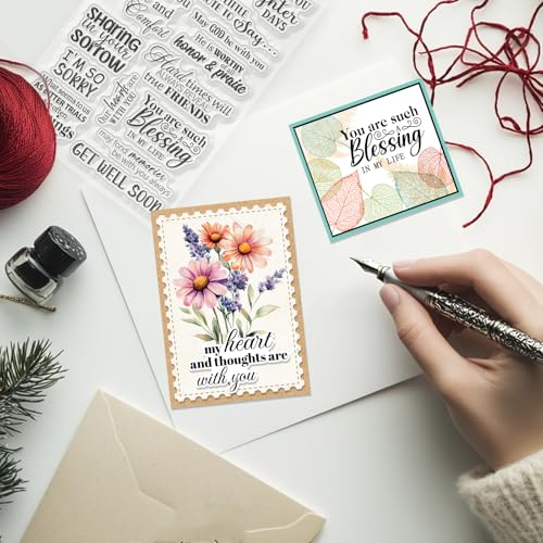 CHGCRAFT Sympathy Wishes Clear Stamp Silicone Clear Stamps Transparent Handicraft Stamps for DIY Scrapbooking Photo Album Decorative Cards Making, Word, 6.3x4.3inch - style: Sympathy Wishes