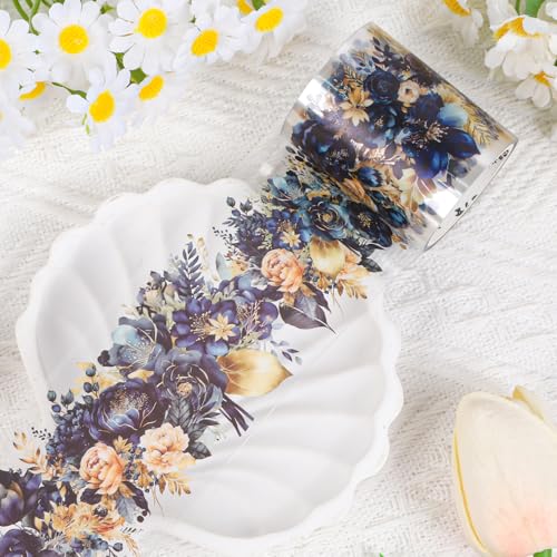 Sitsink PET Tape for Journal Scrapbooking - Navy Gold Floral PET Tape Stickers for Crafts Junk Journal Supplies Notebook Scrapbook DIY Decor - style: Floral Hug