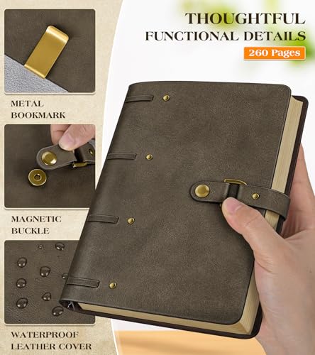 Leather Journal Notebook, A6 Size 5.3 x 7 inches 260 Lined Pages-Dark Brown - color: Dark Brown, size: 5.3*7inch