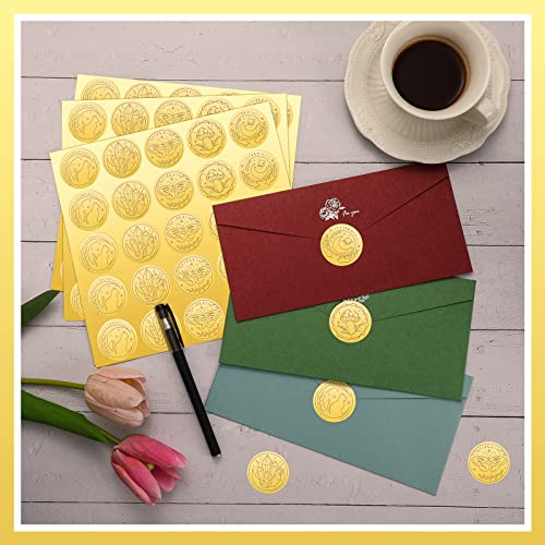 Chinco 500 Pieces Gold Embossed Envelope Seals Stickers Adhesive Seal Stickers Vintage Embossed Foil Certificate Kit Plant DIY Labels for Wedding Invitations Envelopes, 5 Patterns(Witchcraft Style) - style: Witchcraft Style