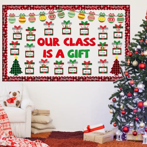 Christmas Bulletin Board Decoration Set Xmas Gift Boxes Cutouts Classroom Decoration Xmas DIY Photo Craft Cutouts Christmas Tree Bulletin Boards for Holiday School Class Chalkboard Wall Decor Supplies - style: Christmas Gift Boxes