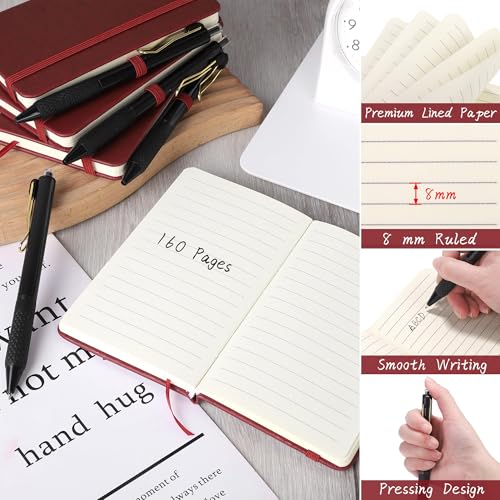 Aodaer 50 Sets Pocket Notebook Journal with Pens, 160 Pages, 3.5 x 5.5 Inch Mini Lined Journal Notebook A6 Leather Hardcover College Ruled Notepad with Pen Holder for School Office Gifts, Burgundy - color: Burgundy
