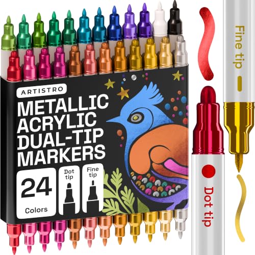 ARTISTRO Metallic Dual-Tip Acrylic Paint Marker Pens - Set of 24 - color: Metallic, size: 24