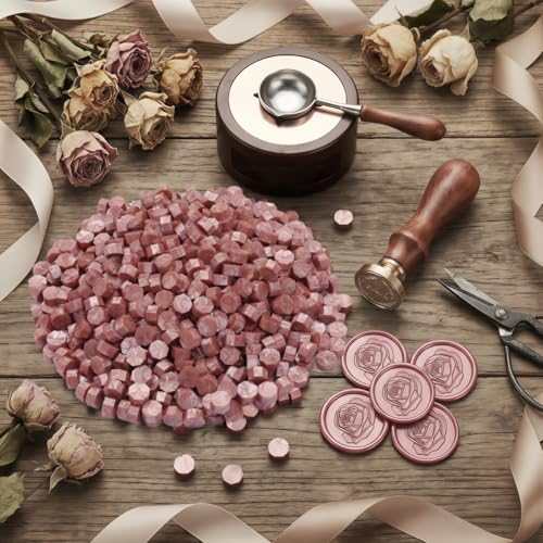 400pcs Rose Gold Wax Seal Beads Premium Sealing Wax Beads, Octagon Seal Stamp Pellets Refill Pack for Wedding Invitations Sealing Stamp Bead Xmas Gift Wrapping & Bridal Crafts (Rose Gold) - color: Rose Gold