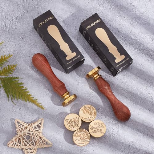 CRASPIRE Twinkle Stars Wax Seal Stamp Shiny Eight Pointed Star Vintage Removable Brass Sealing Stamp Head 30mm with Wooden Handle for Wedding Envelopes Gift Invitations Card DIY Craft Birthday - style: Star Wax Seal Stamp-6