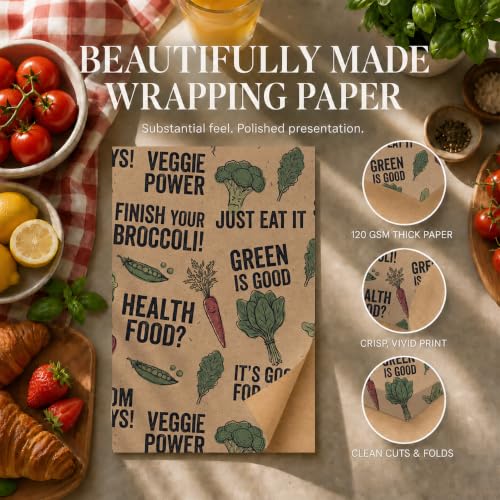 SHSEEN Funny Food Wrapping Paper Sheets, 19.6 x 27.5 in, 2 Sheets - color: Text and Vegetables