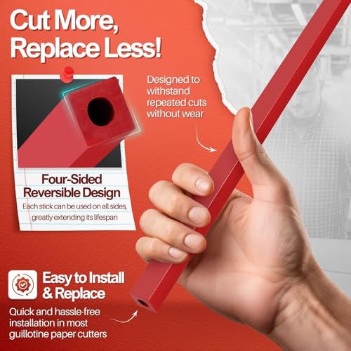 Flexzion 17" A3 Cutting Stick Replacement, Stack Paper Cutter Trimmer Blade Rubber Pad for Heavy Duty Professional Industrial Guillotine Stack Desktop, 17 inch Trimming Machine Accessories Parts | Red Replacement Cut Bar Helps Protect The Blade and Suppor