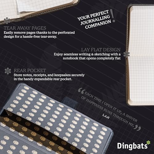 Dingbats* - Wildlife A6 Grid Pocket Notebook - PU Leather Hardcover Small Journal for Work, Travel - Pocket, Elastic Closure, Pen Holder, Bookmark - color: Gray Elephant, style: Squared