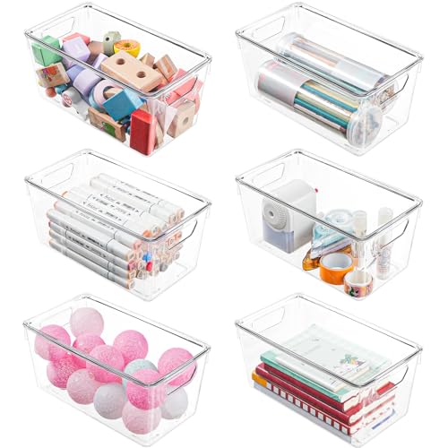 6 Pack Small Clear Storage Bins with Lids, Acrylic Arts and Craft Storage Containers, Stackable Clear Plastic Craft Storage Bins with Handles for Classroom Storage Organization,Kitchen, Fridge, Office - color: Small