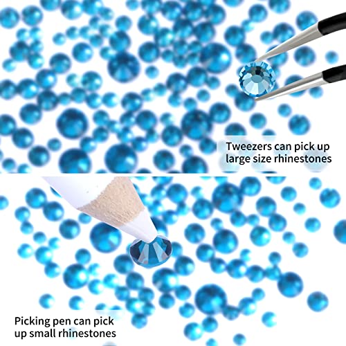 3792pcs Malachite Blue Crystal Flatback Rhinestones Glass Diamantes Round Gems for Crafts Nail, Makeup, Clothes, Mixed 6 Sizes with Wax Pencil and Tweezer Kit(SS6~SS20) - color: Malachite blue