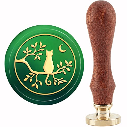 CRASPIRE Cat On The Branch Wax Seal Stamp Removable Brass Sealing Stamps Heads 30mm with Vintage Wooden Handle for Envelopes Letter Invitations Card DIY Wedding Birthday Wine Greeting Party - style: Cat On The Branch-1096