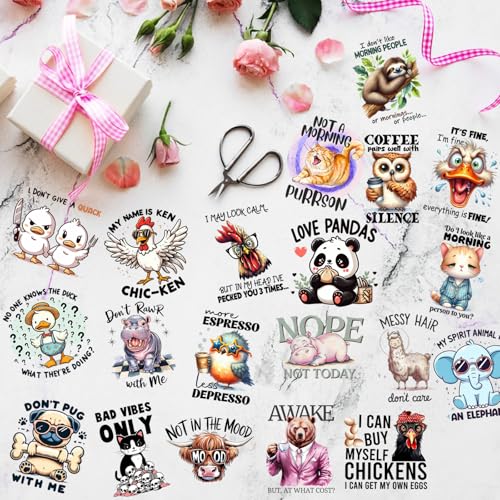 UV DTF Cup Wraps for 16 oz, 20 Sheets Funny Uvdtf Cup Wraps Decals Cold Transfer Stickers for Tumblers, Glass Cups, Rub on Transfers for Crafts, Mugs Coffee, Bookmarks, Wood Furniture - style: Funny Animals