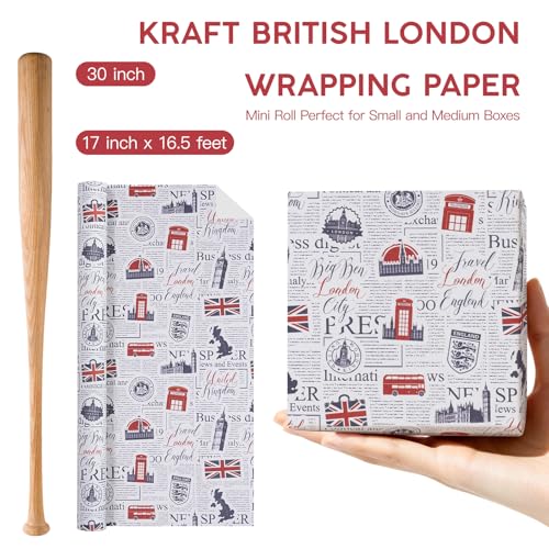 WRAPAHOLIC Kraft British London Wrapping Paper Roll - Mini Roll - 17 Inch x 16.5 Feet - UK Vintage Newspaper Wrapping Paper for Birthday, Wedding, Anniversary, Bridal Shower - color: Kraft Newspaper - UK