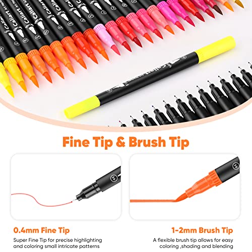 Caliart 72 Colors Double Tip Brush Pen Art Markers for Adult Coloring Books - color: Black, size: 1 Count (Pack of 72)