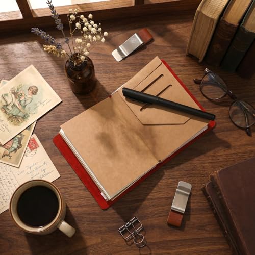 Thenshop Leather Travel Notebook 3 Inserts,Wine Red,Passport Size | Refillable Travel Journal with Pen Holder and Clip, Passport Notebook Accessories for Organizing Notes, Handmade Diary - color: Wine Red, size: Passport Size