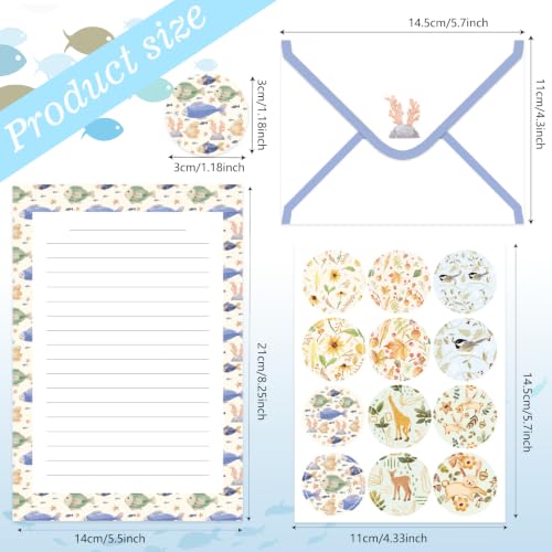50 Pcs Stationery Paper Envelopes Set,No-Bleed Lined (6Style) | Includes 24 Writing Paper & 24 Envelopes with 24 Round Stickers, Cute Animal Letter Writing and Stationery Paper Envelopes - color: Cute Forest