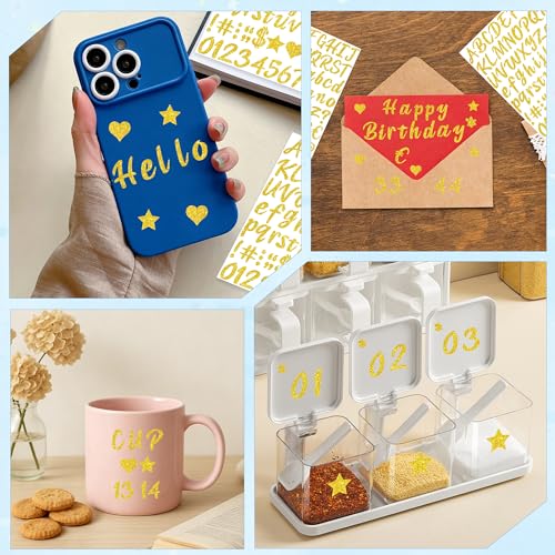 640 Pcs Gold Letter Stickers, 8 Sheets Glitter Alphabet Number Stickers - color: Gold