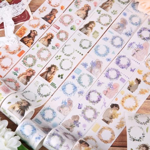 Alideco 6pcs Decorative Adhesive Tapes Fresh Literary Girl Botanical Flower Landscape PET Tape Great for Bullet Journal Supplies, Arts, Scrapbook, DIY Crafts, Planners (huahuanzhongdeshipian) - color: huahuanzhongdeshipian