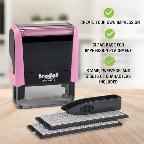 Trodat Printy 4912 Self Inking DIY Stamp Kit – Black Ink, 3/4” x 1-7/8” - color: Pastel Pink
