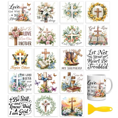 Peacoblue Bible and Cross Rub On Transfers for Craft, Transfer Sticker | 18 Sheets UV DTF Transfers, Waterproof Rub On Decals for Wood, Glass, Furniture, Tumblers & Home Decor Crafts - style: Bible and Cross
