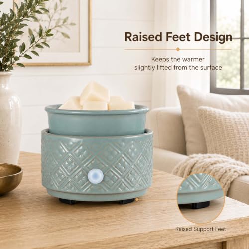 mocosa Ceramic Wax Melt Warmer for Scented Wax Melts 3-in-1 Electric | Fragrance Burner，for Home Office Bedroom，Birthday Gifts for Women，Mother's Day(Green) - style: Green Checkered