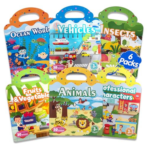 6 Sets Reusable Sticker Book for Kids 3-8 Year Old Birthday Gifts - color: 6 Sets - Animals/Vehicles/Insects/Ocean/Profession/Fruits & Vegetables